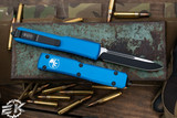  Microtech Ultratech OTF Automatic Knife Blue 3.4\" Drop Point Black 121-1BL
