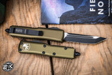 Microtech UTX-85 OTF Automatic Knife OD Green 3\" M390 Black Tanto Serrated 233-2OD
