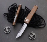 Microtech UTX-85 Tan OTF Stonewash M390 Serrated Tanto 233-11TA