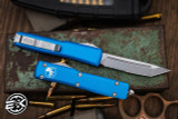 Microtech Ultratech OTF Automatic Knife Blue 3.4" Tanto Stonewash Serrated 123-11BL