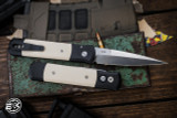 Protech Godfather Automatic Knife Aluminum Tuxedo Ivory Micarta Inlay 4"154CM Bayonet Satin
