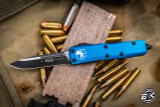 Microtech UTX-85 OTF Automatic Knife Blue 3" M390 Drop Point Black 231-1BL
