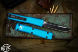 Microtech Ultratech Turquoise OTF Automatic 3.4\" Drop Point Black Serrated 121-2TQ