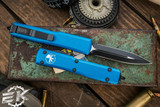 Microtech Ultratech OTF Automatic Knife Blue 3.4\" Dagger Black 122-1BL