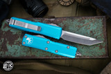 Microtech UTX-85 OTF Automatic Knife Turquoise 3.1\" Tanto Satin  233-4TQ