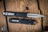 Microtech Dirac OTF Automatic Knife Black Aluminum 2.8" M390 Dagger Serrated Stonewash 225-11