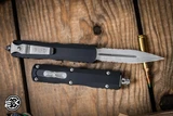 Microtech Dirac OTF Automatic Knife Black Aluminum 2.8\" M390 Dagger Serrated Stonewash 225-11