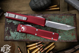 Microtech Ultratech OTF Automatic Knife Merlot Red 3.4" Tanto Stonewash Serrated 123-11MR