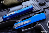 Microtech UTX-70 OTF Automatic Blue D/E 2.4" 204P Dagger Stonewash Serrated 147-11BL