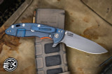 Rick Hinderer Knives XM-18 3.5" Slicer Knife Orange G10, Battle Blue