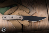 Bastinelli Knives "Silence Slim" Fixed Blade Knife Green Canvas Micarta 5" N690 Drop Point Dark Stonewash