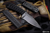 Bastinelli Knives "Sin" Fixed Blade Knife Custom Black Tsuka Wrap w/ Bronze Skull Menuki 3.5" Dark Stonewash