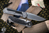 Chris Reeve Knives Large Sebenza 31 Bog Oak Inlay/Blasted Titanium MagnaCut Knife 3.6" Drop Point Stonewash L31-1100