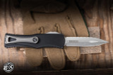 Microtech Hera OTF Automatic Knife Black Aluminum 3" M390 Dagger Stonewash Serrated 702-12
