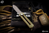 D Rocket Designs BarloX Manual Sliding OTF Bronze Al/Green G10 Knife 1.9" M390 Gunmetal PVD Katana