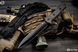 Heretic Knives Nephilim Carbon Fiber Fixed Blade Knife 6.5" Dagger Battleworn Black H003-8A-CF