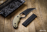 Bastinelli Knives Harpy OD Green Karambit Fixed Blade Knife 3.25" Black Stonewash