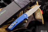 Protech Malibu Blue Textured Manual Flipper Button Lock Knife 3.25" Reverse Tanto Stonewash 5205-Blue