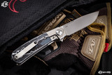 Liong Mah Design L1 Integral Folding Knife Titanium/White Storm Fat Carbon 3.25" S90v Frosted Satin