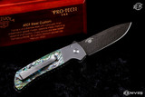 ProTech Terzuola ATCF Custom Automatic Knife 416 Stainless Steel w/ Abalone Inlay 3.5" Nichols Damascus