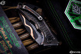 Heretic Knives Custom Medusa Automatic, DLC Ti/Frag 3" Baker Forge Recurve
