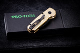 ProTech Runt 5 Textured Bronze Aluminum Automatic Knife Mother of Pearl Button2" Black DLC Wharncliffe R5113