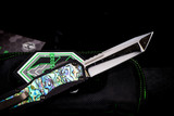 Heretic Knives Custom "Colossus" Aluminum Abalone Inlay 3.5" Cracked Ice Polish Tanto