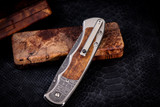Harber Brand "Regal" Titanium Koa Wood Inlay 2.8" Vegas Forge Damascus #91