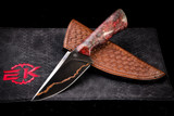 HT Customs Red Blue Box Elder Burl Fixed Blade Knife 4.5" Baker Forge Copper Dark Mai
