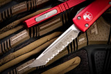 Microtech UTX-70 OTF Automatic Knife Red 2.4" Tanto Stonewash Serrated 149-12RD