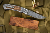Harber Brand "Regal" Folding Knife Titanium Koa Wood Inlay 2.8" Vegas Forge Damascus