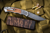 Harber Brand "Regal" Folding Knife Titanium Koa Wood Inlay 2.8" Vegas Forge Damascus