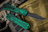 Heretic Knives Manticore E Breakthrough Green OTF Automatic Knife 3" Recurve Battleworn Black (2022 USN Show Special)