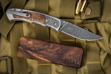 Harber Brand "Regal" Folding Knife Titanium Koa Wood Inlay 2.8" Vegas Forge Damascus