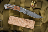 Harber Brand "Regal" Folding Knife Titanium Koa Wood Inlay 2.8" Vegas Forge Damascus