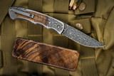 Harber Brand "Regal" Folding Knife Titanium Koa Wood Inlay 2.8" Vegas Forge Damascus