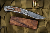 Harber Brand "Regal" Folding Knife Titanium Koa Wood Inlay 2.8" Vegas Forge Damascus