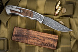Harber Brand "Regal" Folding Knife Titanium Koa Wood Inlay 2.8" Vegas Forge Damascus