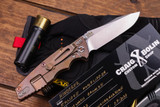 Rick Hinderer Knives "EKclusive" EKlipse Non-Flipper Hawaiian KOA Stonewash Bronze 3.5" Spearpoint Knife Stonewash