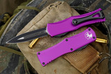 Microtech Hera Violet OTF Automatic Knife Black 3" Dagger Black Serrated 702-3VI