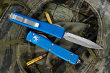 Microtech Ultratech OTF Automatic Knife Blue 3.4" Dagger Stonewash Serrated 122-12BL