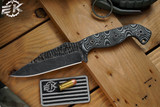 Stroup Knives Custom TU1 Fixed Blade Knife Black/Grey Layered G10 4.5" 1095 Carved Clip Point TU1-B/GRL-G10