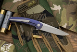 Hog House Knives Model T Folding Knife Purple Titanium 3.5" RWL-34 Drop Point Blasted
