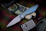 RIP Knives Custom "Fury" Super 60 Blue Titanium Sculpted 3.25" Magnacut Chisel Compound Serrated