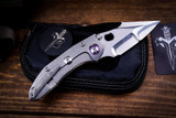 Marfione Custom/Borka Blades "Stitch" Titanium Distressed 3.5" Dual Star Grind Stonewash