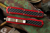 Microtech Makora Red Carbon Fiber Inlay OTF Knife (Nickel Boron Internals) 3.25" Dagger Bronze Serrated 206-15RDCFIS 