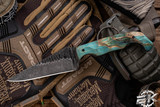 Stroup Knives Bravo 5 Custom Fixed Blade Knife Turquoise Wood 3.5" 1095 Carved Drop Point w/ Black Sheath