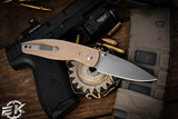 Three Rivers MFG ATOM Folding Knife Natural Micarta 3.5" Drop Point Stonewash