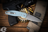 Three Rivers MFG ATOM Folding Knife Blue Sky Micarta 3.5" Drop Point Stonewash