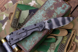 Mick Strider Knives SMF Black G10/Flamed Titanium 4" Tiger Stripe Tanto